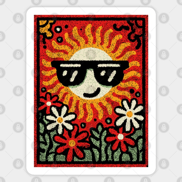 Groovy Sun with Sunglasses | Retro Flower Power Sticker by TuncGK